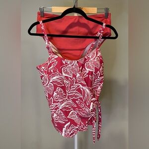Cupshe Tropical Dark Salmon Pink and White Tankini Swimsuit Size Large NWT